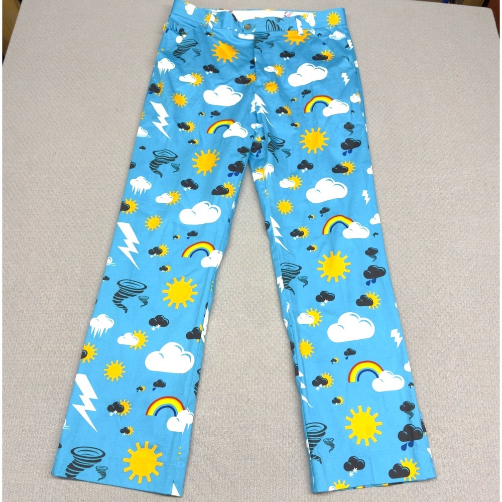 Royal & Awesome Pants Mens 34x32 Blue Weather Novelty Golf Blue Sun Rainbow Nerd